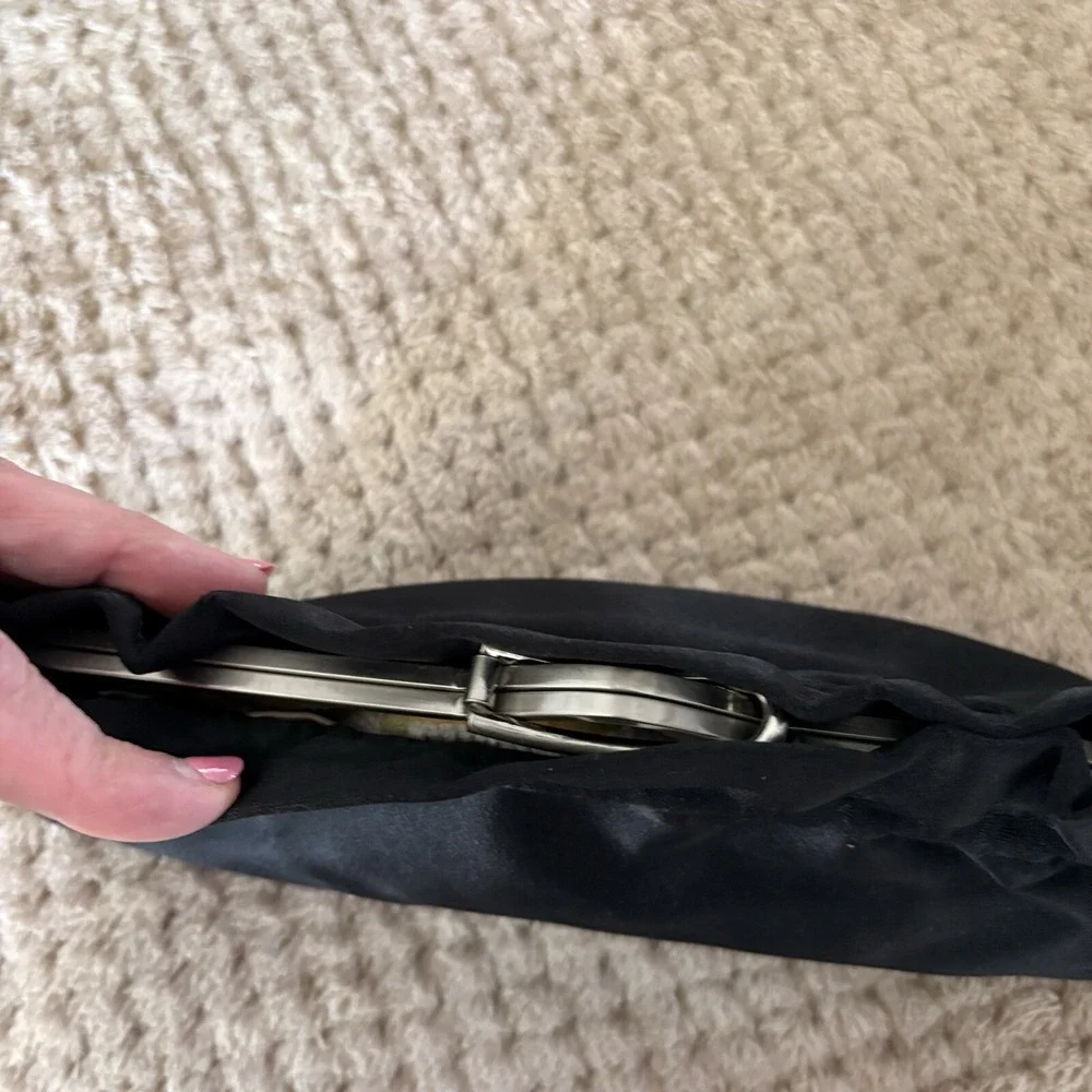 VINTAGE STYLE ANN TAYLOR BLACK GENUINE LEATHER FRAMED HANDBAG PURSE CLUTCH